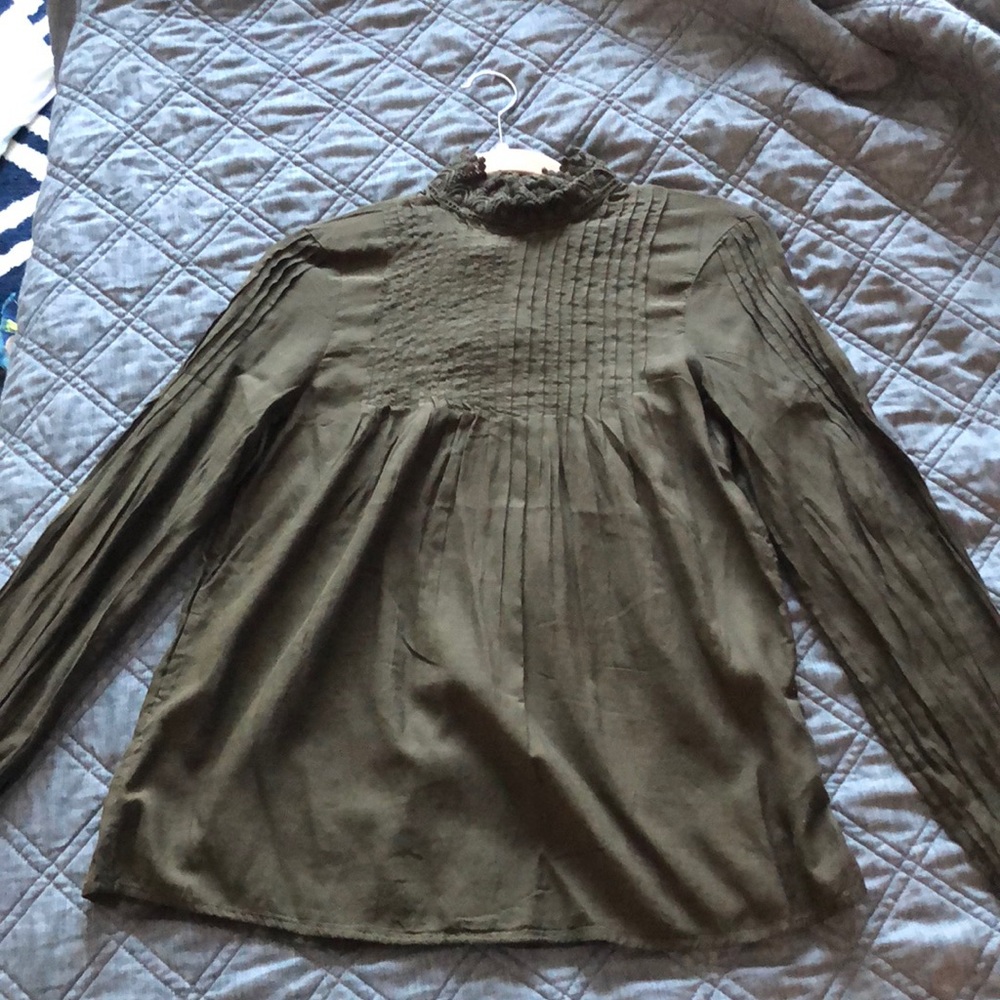 Olive sheer H&M high neck shirt